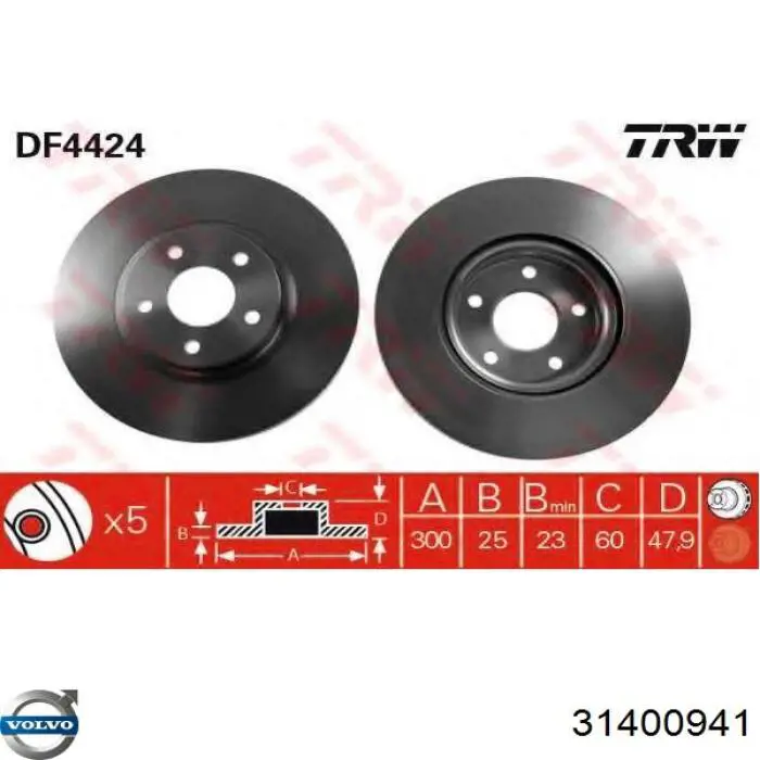 Freno de disco delantero Volvo V40 525, 526