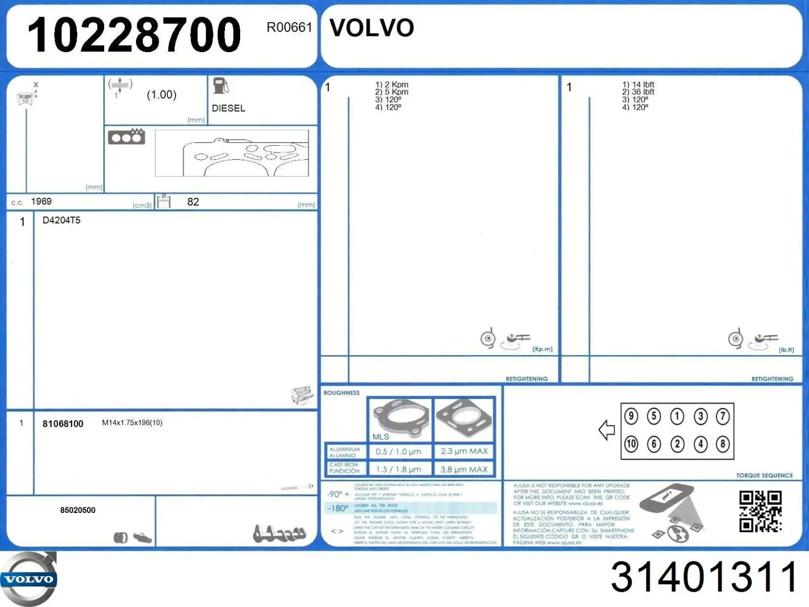 31430991 Volvo junta de culata