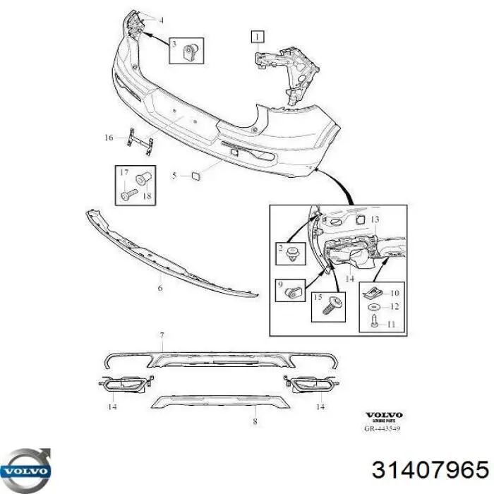 Moldura del parachoques trasero Volvo 31407965 precio, desde 73,82 EUR