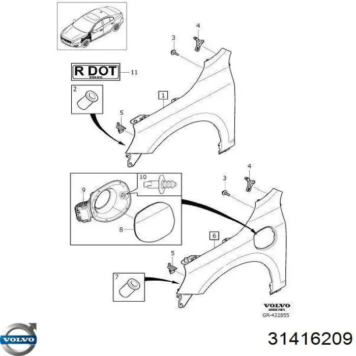 31416209 Volvo guardabarros delantero derecho