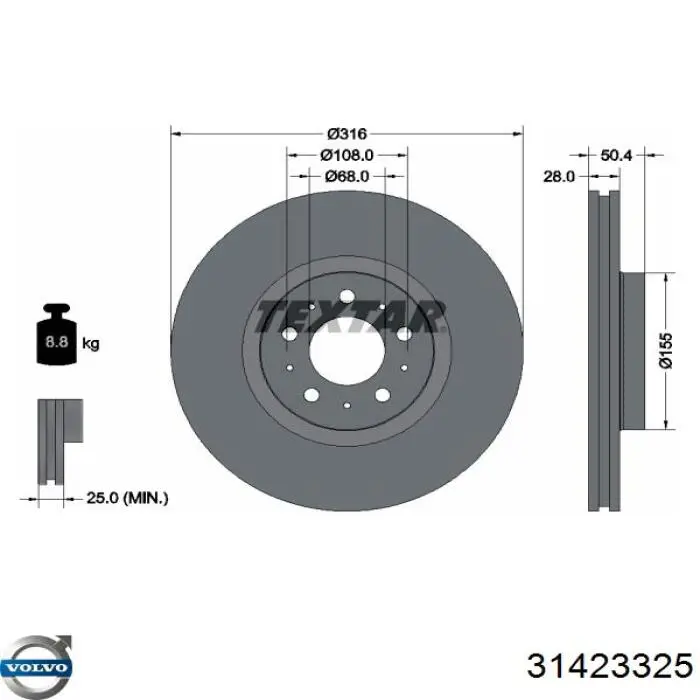 31423325 Volvo freno de disco delantero