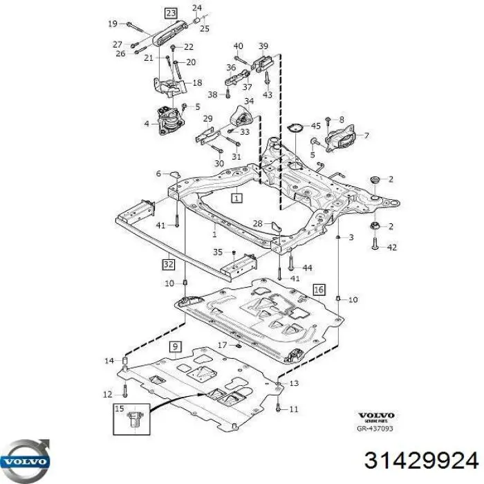 31429924 Volvo Refuerzo parachoque delantero