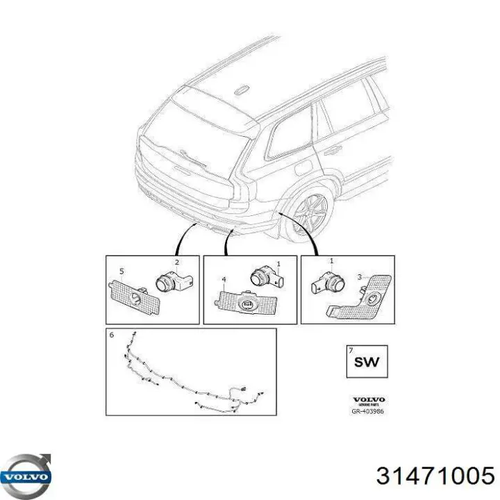 31471005 Volvo sensor de alarma de estacionamiento(packtronic Delantero/Trasero Central)