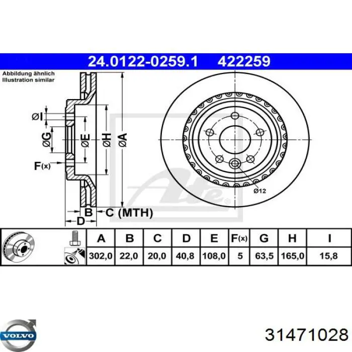 Disco de freno trasero Volvo 31471028 precio, desde 50,17 EUR