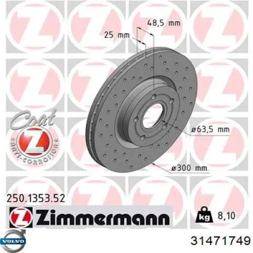 Freno de disco delantero Volvo V40 525, 526