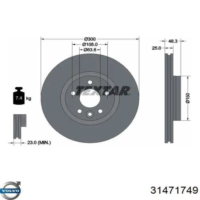 Freno de disco delantero Volvo V40 525, 526