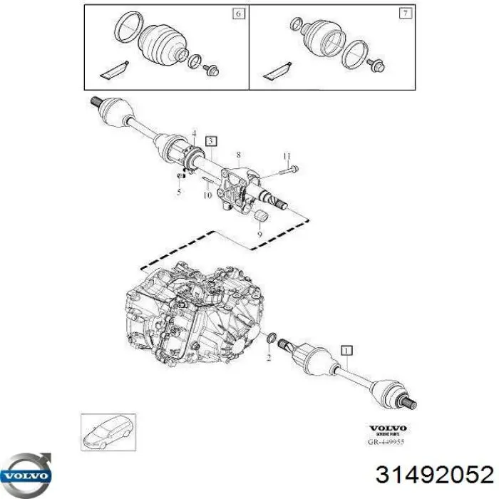 31492052 Volvo Fuelle, junta homocinética interna izquierda del semieje delantero