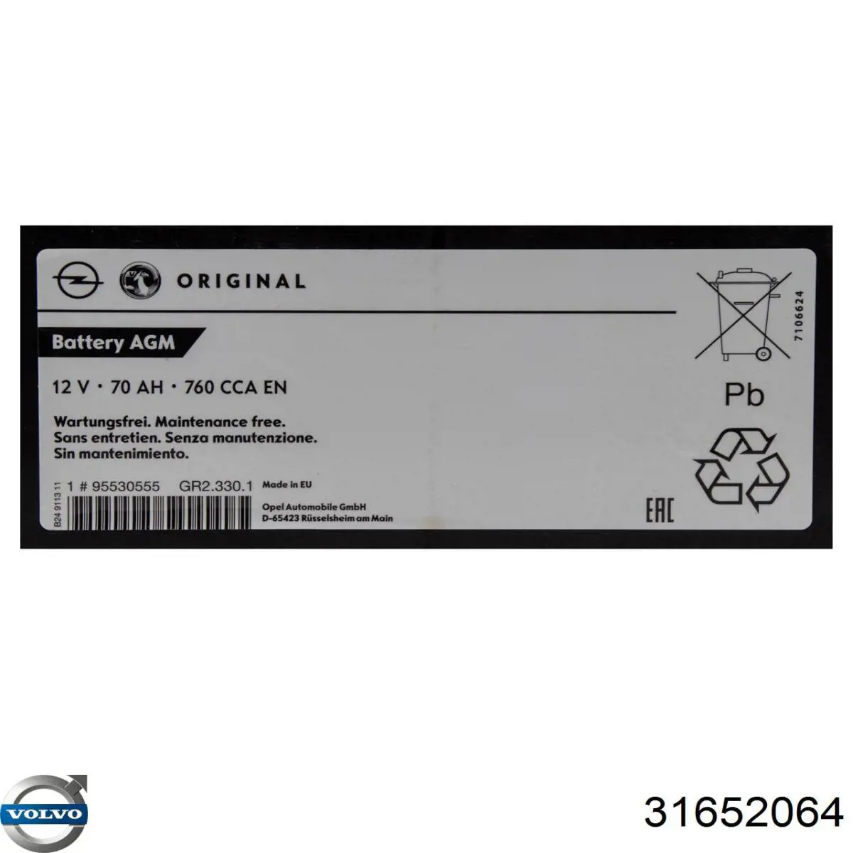 Batería 31652064 Volvo
