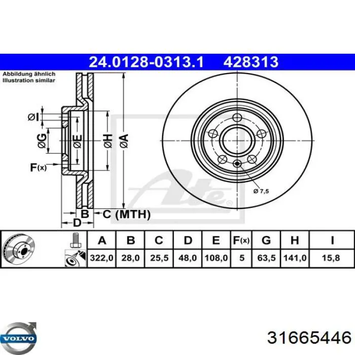 31665446 Volvo disco de freno delantero