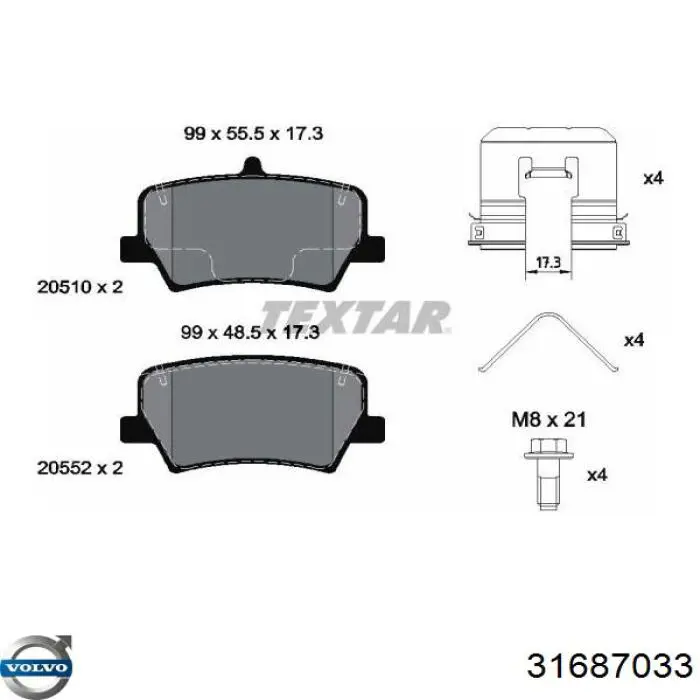 31687033 Volvo pastillas de freno traseras