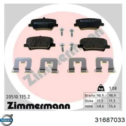 31687033 Volvo Pastillas freno traseras