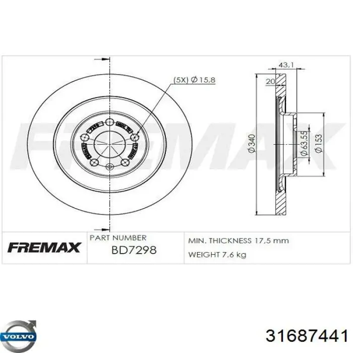 31687441 Volvo Freno de disco trasero