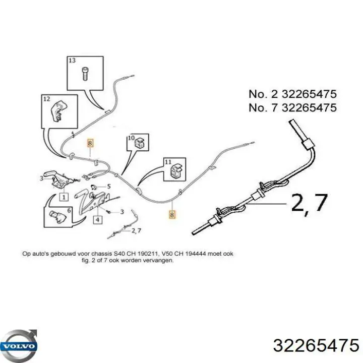 Comprar 32265475 Volvo Cable de freno de estacionamiento delantero