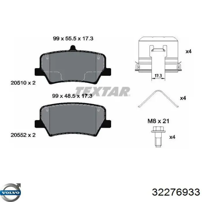 Pastillas de freno traseras 31687033 Volvo