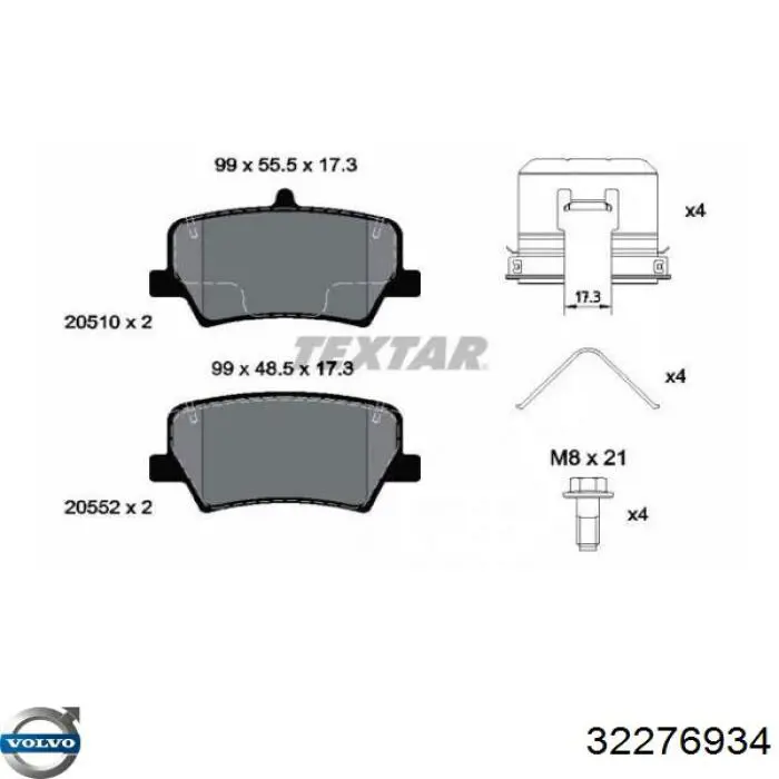 Pastillas de freno traseras 32276934 Volvo