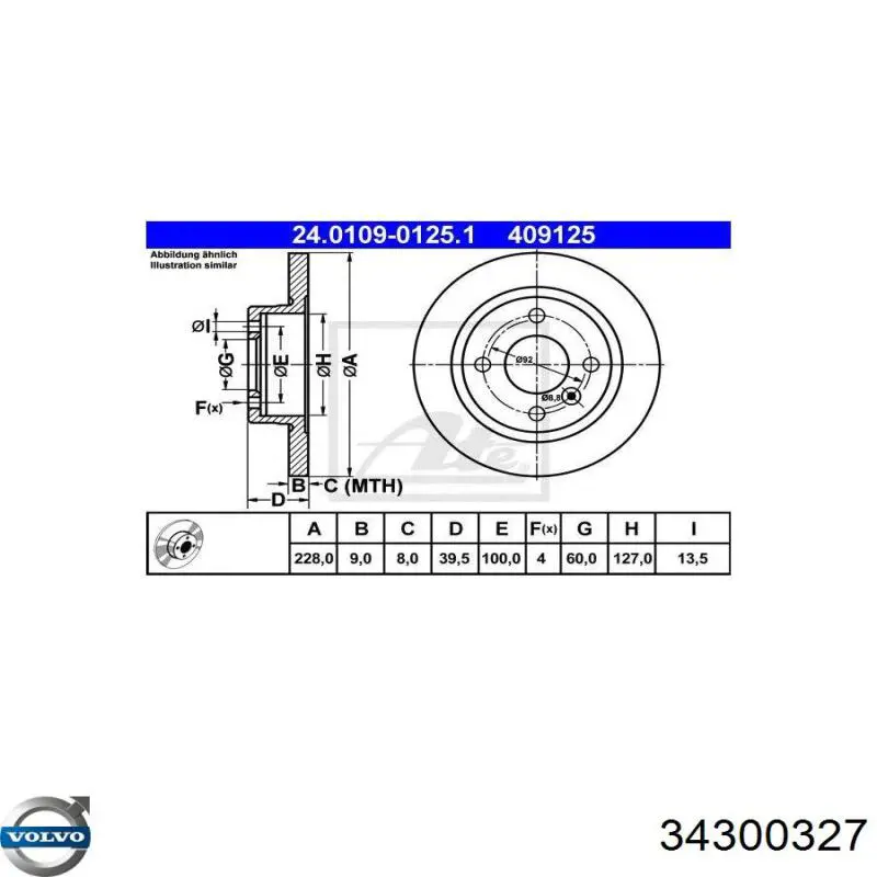 34300327 Volvo disco de freno trasero