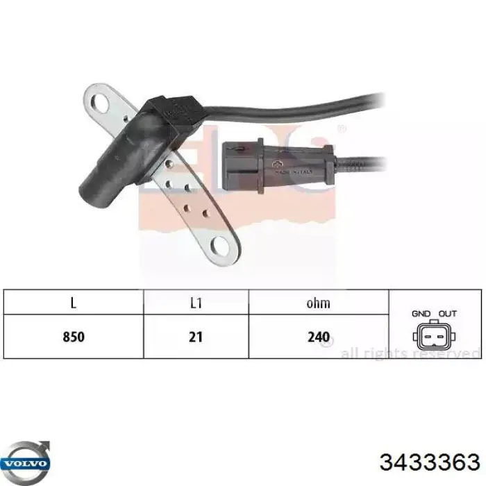 3433363 Volvo sensor de posición del cigüeñal