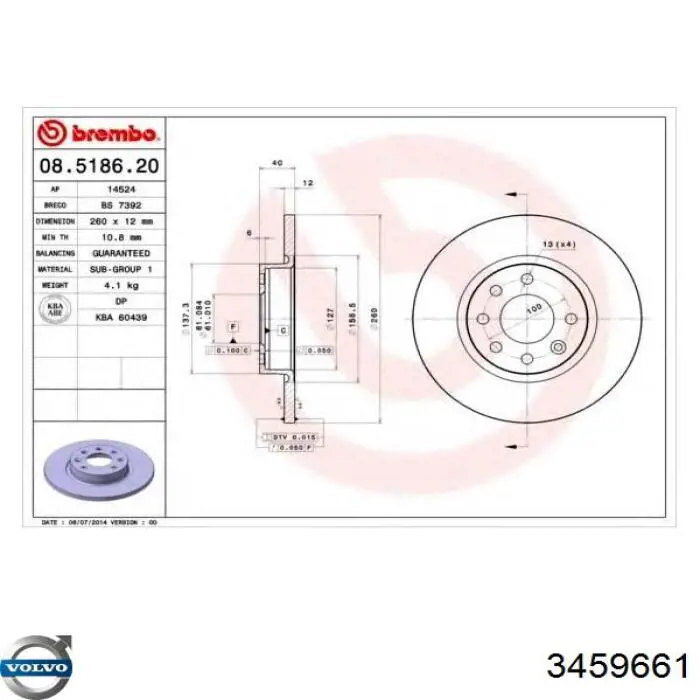 3459661 Volvo disco de freno delantero