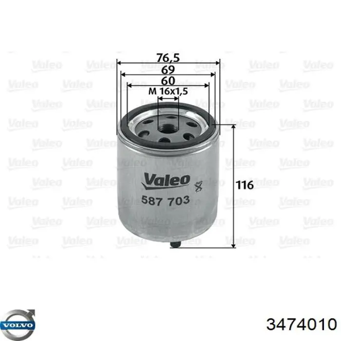 Filtro combustible Volvo 3474010 precio, desde 8,53 EUR