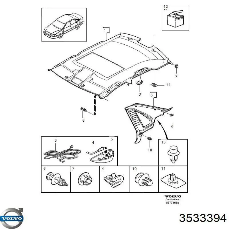 Comprar 3533394 Volvo Clip de fijación del guardabarros delantero