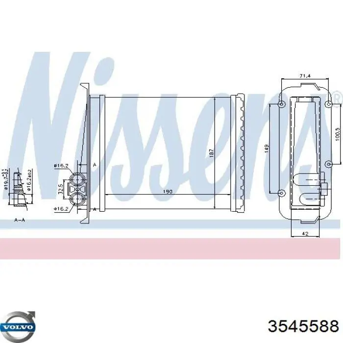 3545588 Volvo radiador de calefacción