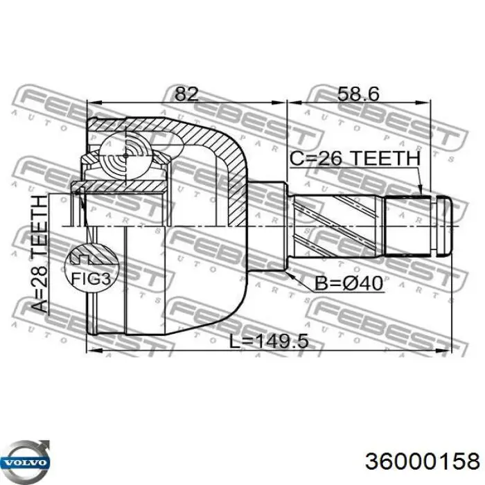 36000158 Volvo junta homocinética interior delantera izquierda