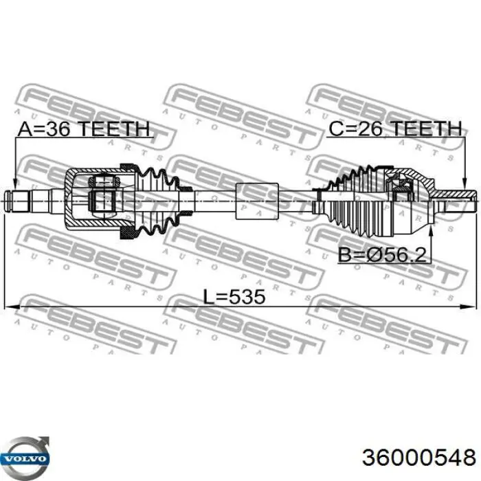 36000548 Volvo árbol de transmisión delantero izquierdo