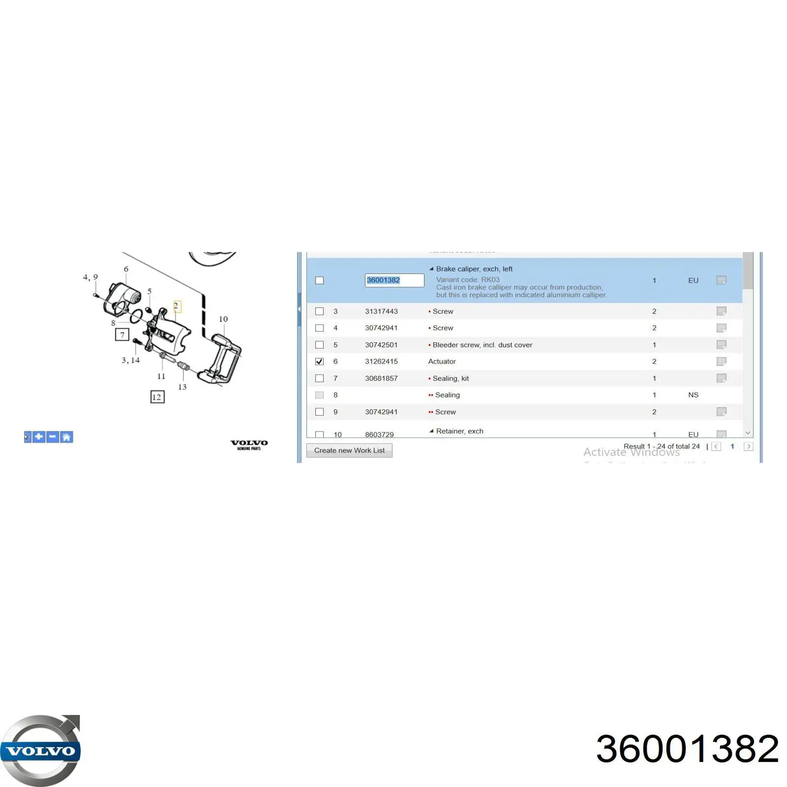 Pinza de freno trasera izquierda 36001382 Volvo
