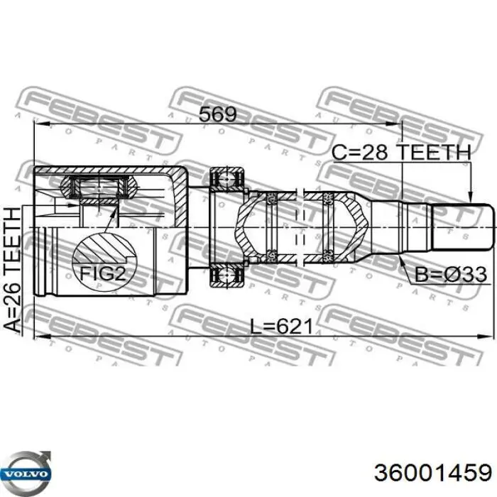 36001459 Volvo árbol de transmisión delantero derecho