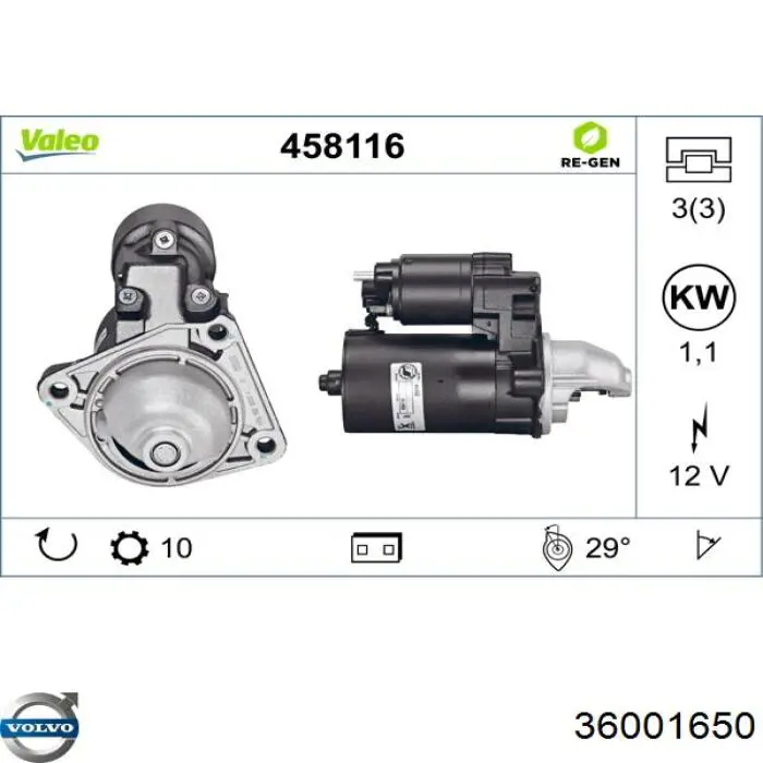 Burro de arranque  Volvo 36001650 precio, desde 82,76 EUR