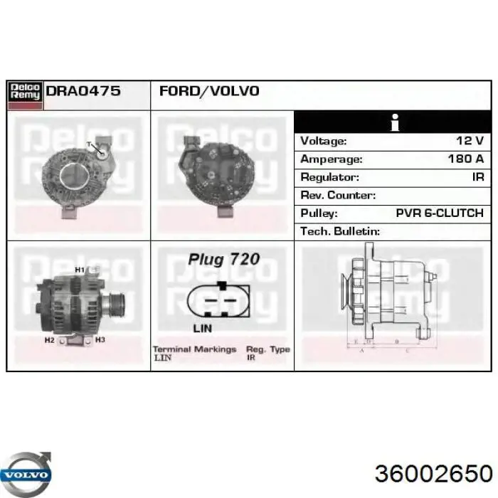 Alternador del motor Volvo 36002650 precio, desde 407,27 EUR