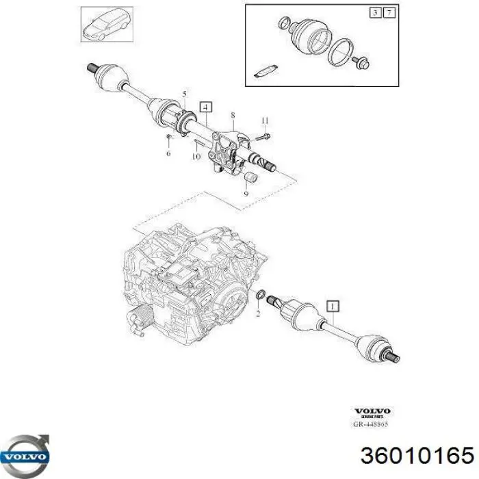 Junta homocinética interna delantera derecha 36010165 Volvo