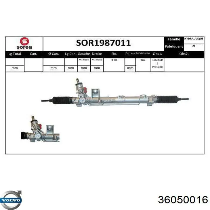 36050016 Volvo cremallera de dirección