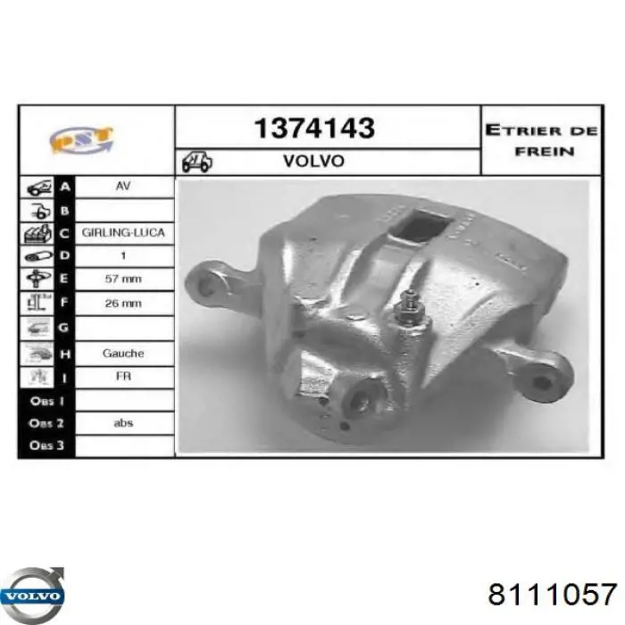 8111057 Volvo pinza de freno delantera izquierda