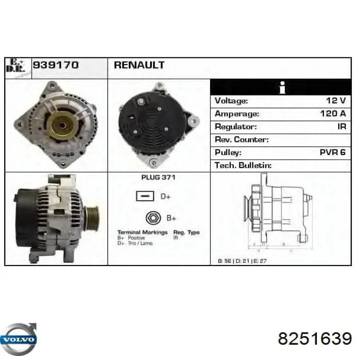 8251639 Volvo Alternador de coche