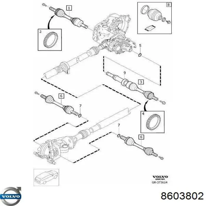 8603802 Volvo árbol de transmisión delantero izquierdo