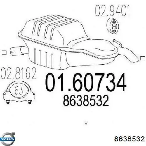 Silenciador trasero Volvo 8638532 precio, desde 168,54 EUR