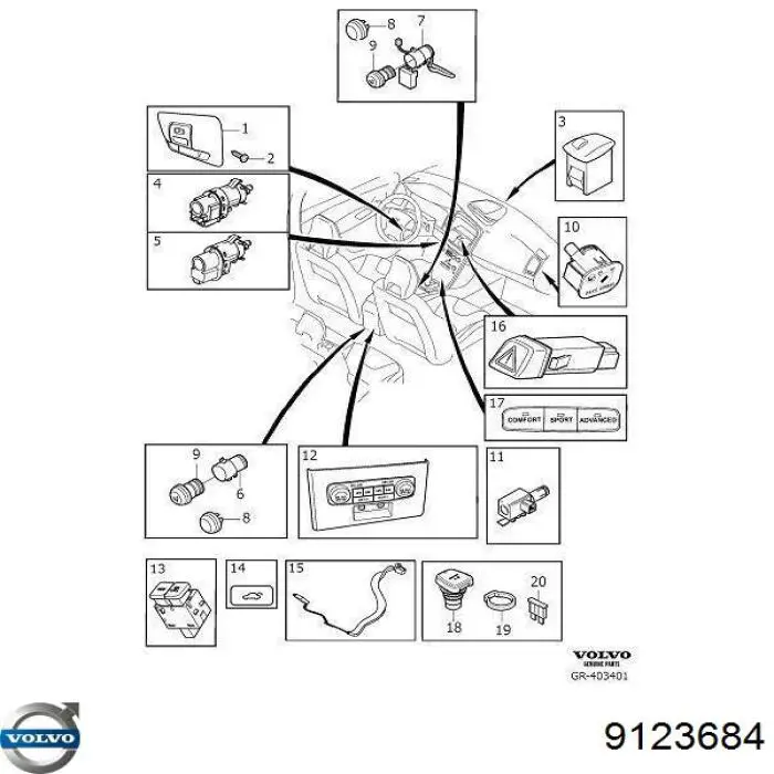 Botón de emergencia Volvo 9123684 precio, desde 34,85 EUR
