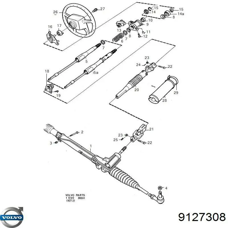 9127308 Volvo cremallera de dirección