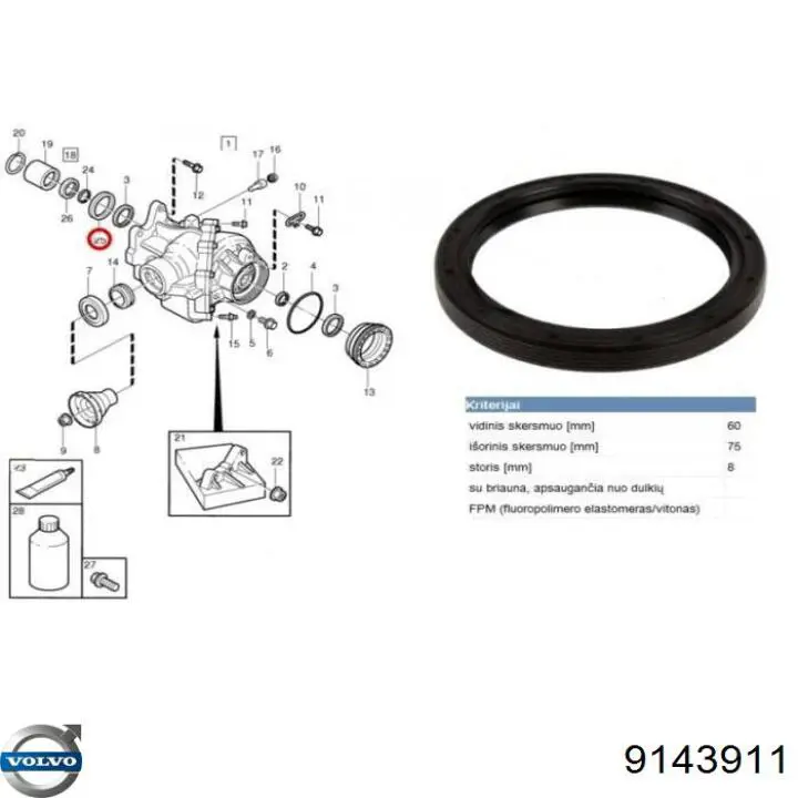 9143911 Volvo anillo reten caja de transmision (salida eje secundario)