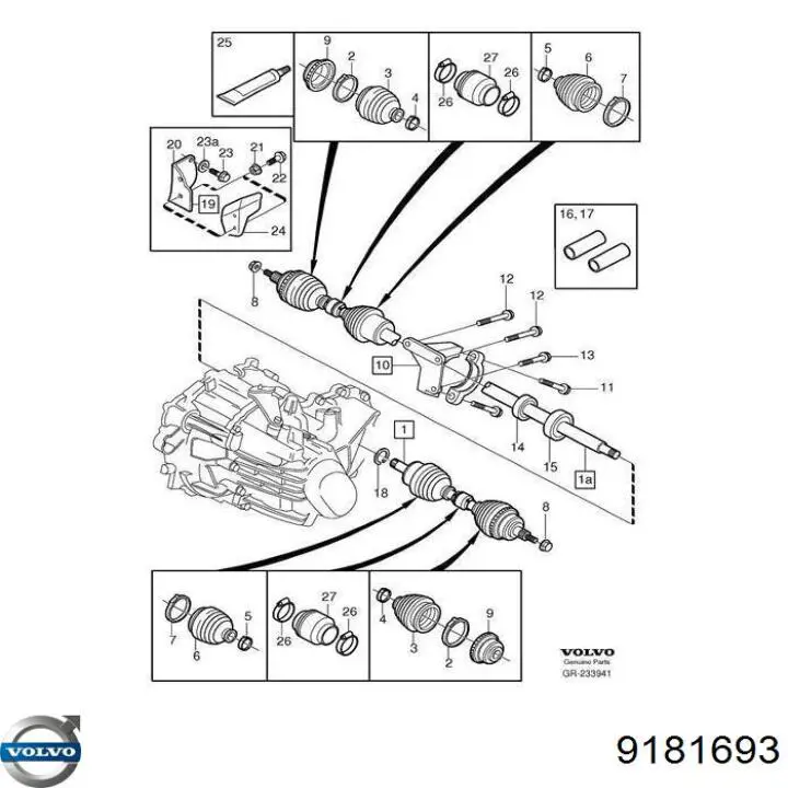 Soporte de rodamiento intermedio del semieje delantero Volvo 9181693 precio, desde 27,41 EUR