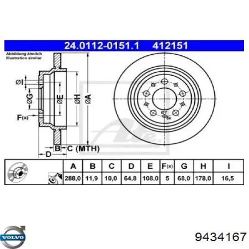 Comprar 9434167 Volvo Disco de freno trasero