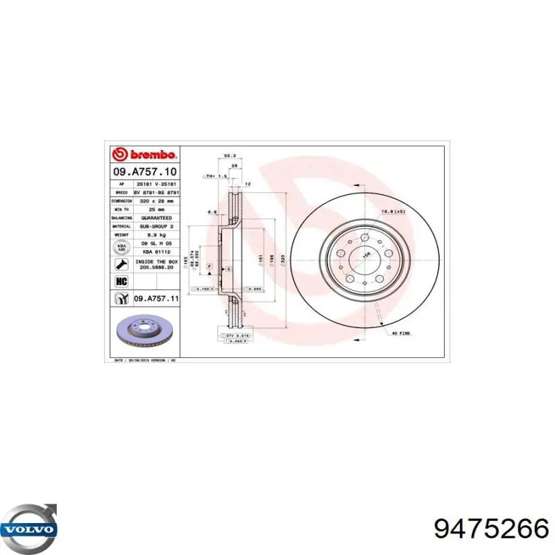 Disco de freno delantero Volvo 9475266