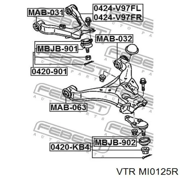 MI0125R VTR silentblock de brazo de suspensión delantero superior