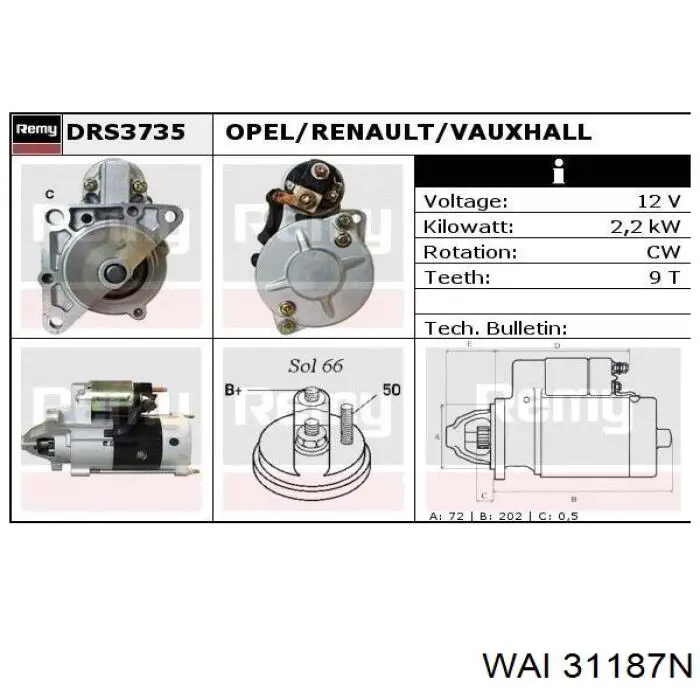 31187N WAI motor de arranque