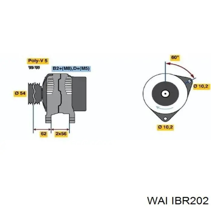 Puente de diodos, alternador IBR202 WAI