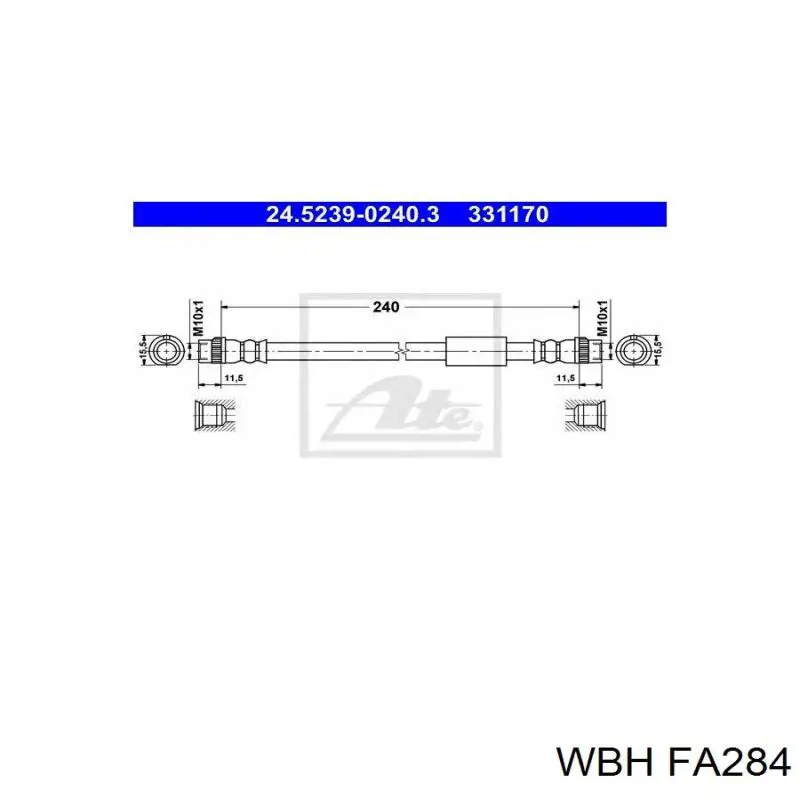 FA284 WBH tubo flexible de frenos trasero