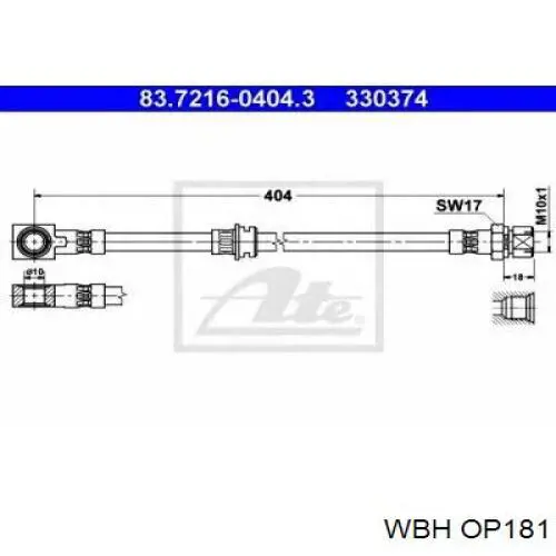 OP181 WBH latiguillo de freno delantero