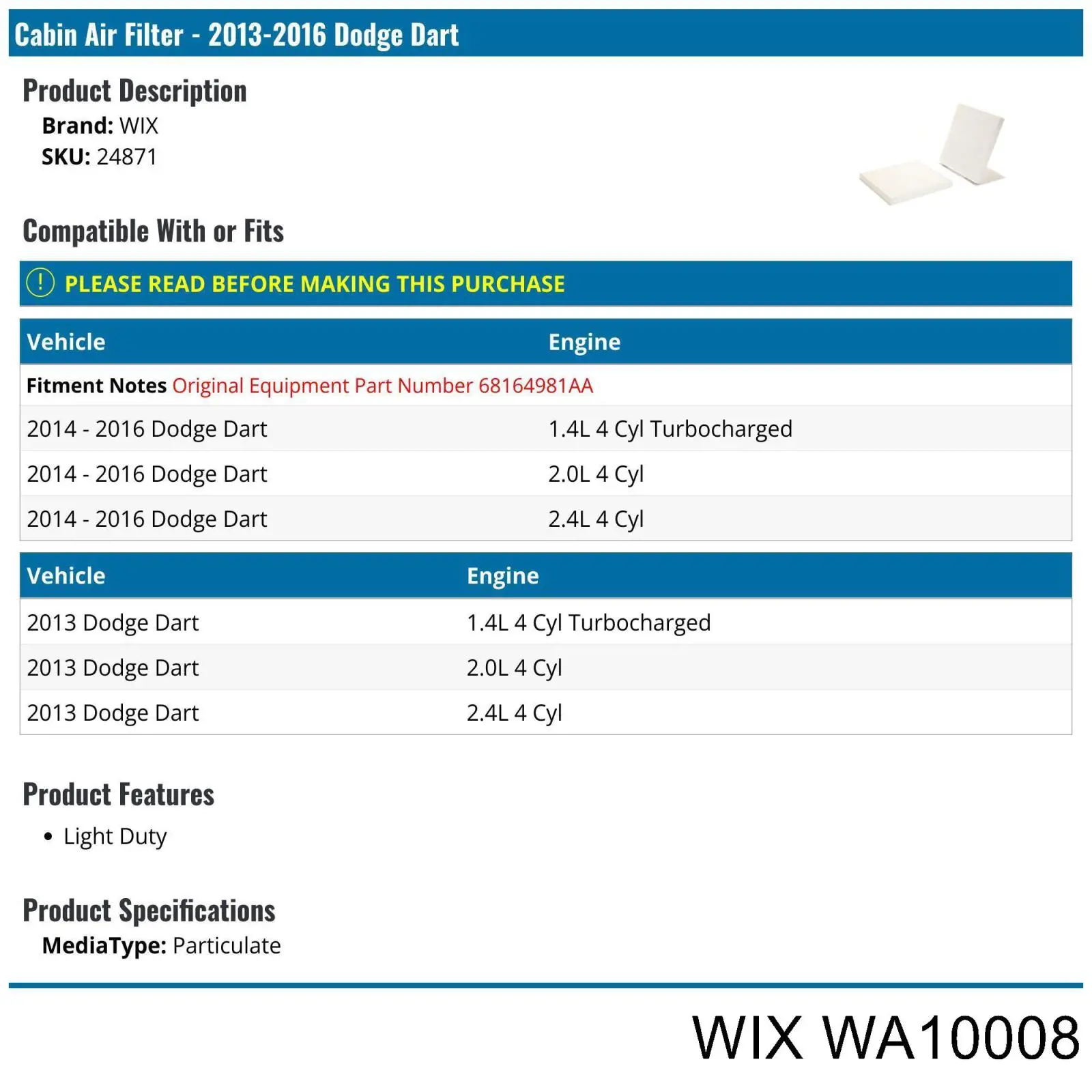 Filtro de aire WA10008 WIX