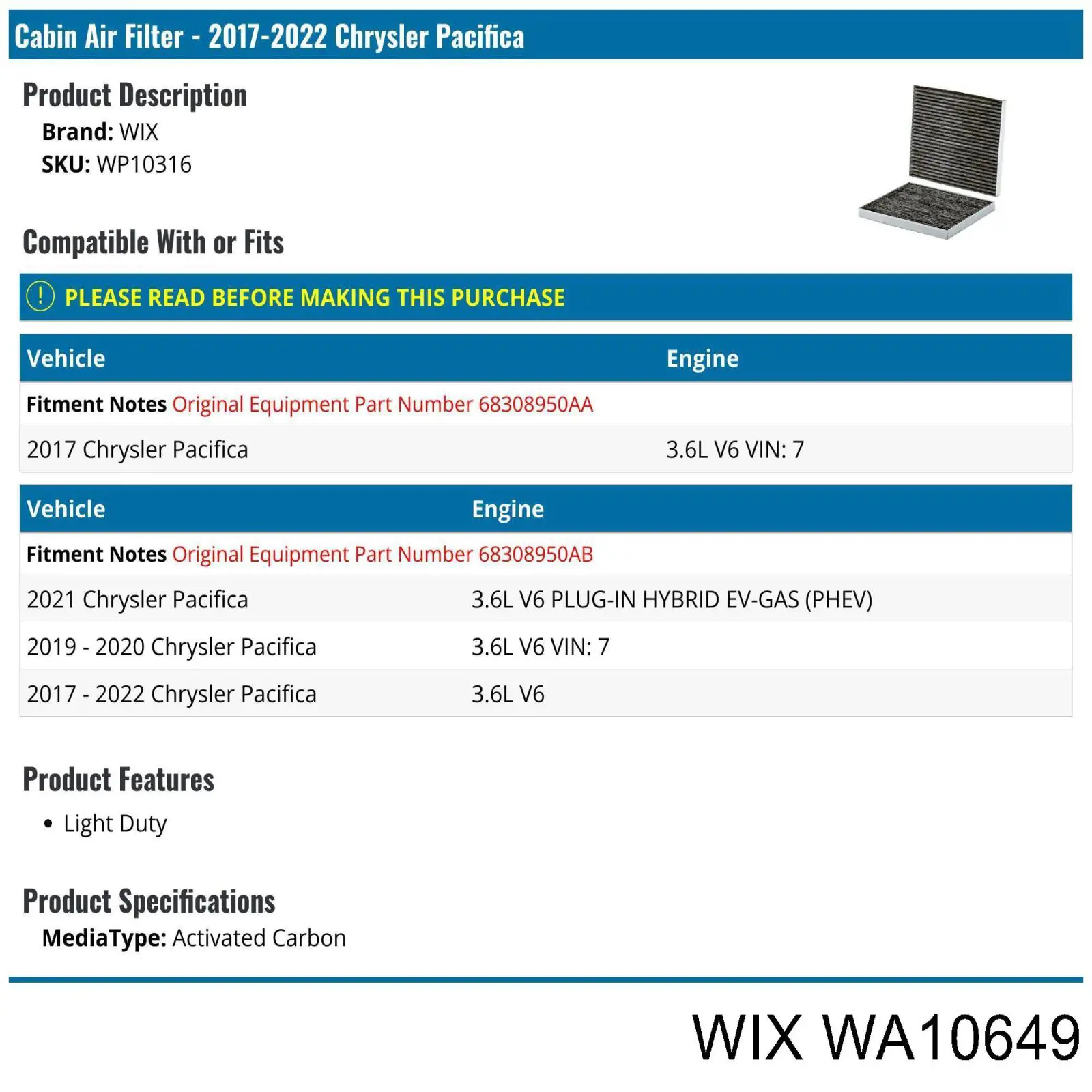 El filtro de aire WIX WA10649 precio, desde 12,53 EUR
